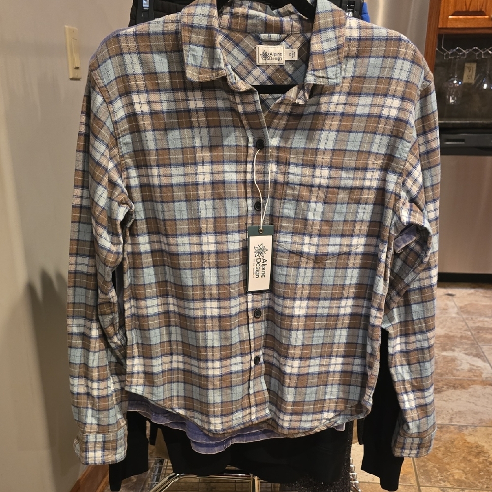 Alpine Design Blue and Brown Plaid Button-Down Shirt